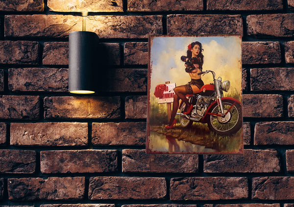 LB H&F Blechschild Retro Motorrad Blech Metallschild SEXY PIN UP - Summer
