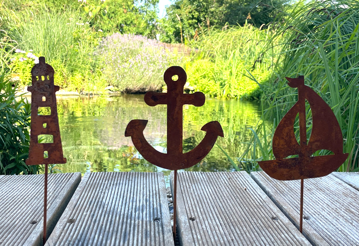 3er Set Gartenstecker Maritim Deko Roststecker Anker / Schiff / Leucht –  www.LILIENBURG.de