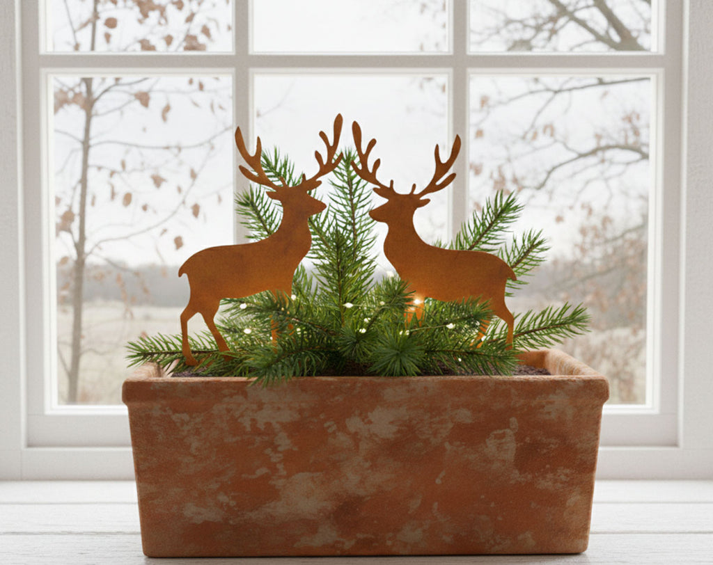 LB H&F Lilienburg 2er Set Weihnachtsdeko Roststecker Rost Metall wetterfest Gartenstecker Hirsch Set - Gr