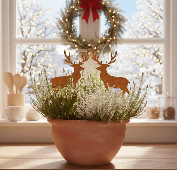 LB H&F Lilienburg 2er Set Weihnachtsdeko Roststecker Rost Metall wetterfest Gartenstecker Hirsch Set - Gr