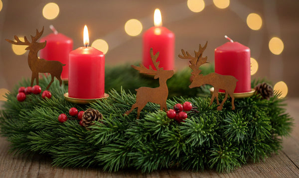 LB H&F 3er Set Adventskranz Deko Roststecker Advent Rost Metall Weihnachten ADVENTSKRANZSTECKER Hirsch klein zum selber dekorieren Stecker - Rost