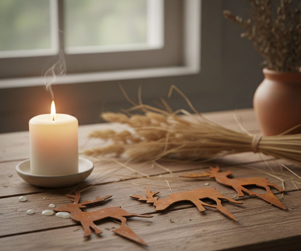 LB H&F 3er Set Adventskranz Deko Roststecker Advent Rost Metall Weihnachten ADVENTSKRANZSTECKER Hirsch klein zum selber dekorieren Stecker - Rost