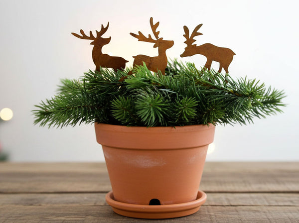 LB H&F 3er Set Adventskranz Deko Roststecker Advent Rost Metall Weihnachten ADVENTSKRANZSTECKER Hirsch klein zum selber dekorieren Stecker - Rost