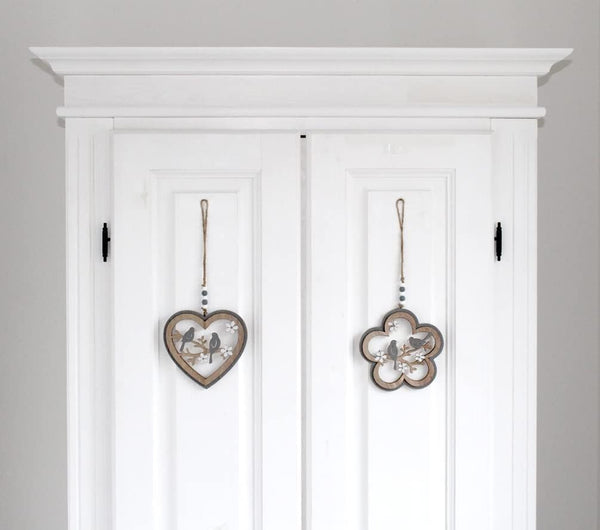 2er Set Girlande Hänger Dekohänger Fenster Frühling Ostern Vogel Holz Fensterhänger Blume Herz