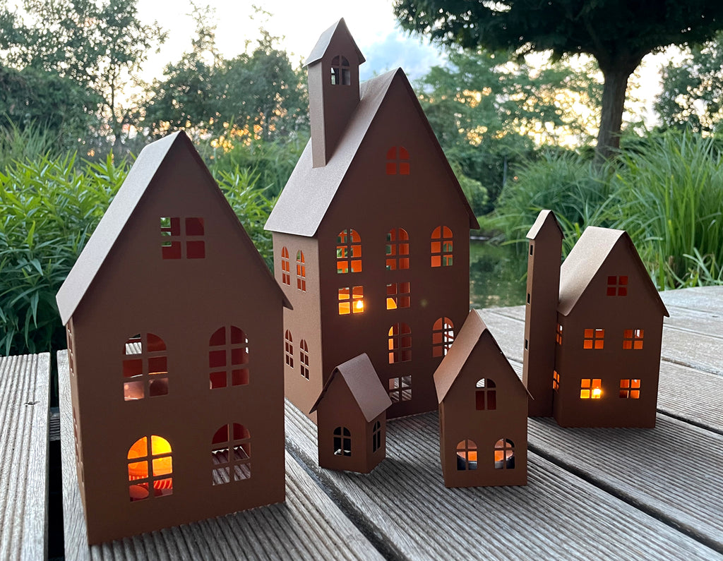 LB H&F 5er Set Häuser Gartendeko Lichthäuser AUFSTELLER Haus Dekoratio
