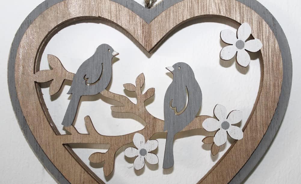 2er Set Girlande Hänger Dekohänger Fenster Frühling Ostern Vogel Holz Fensterhänger Blume Herz