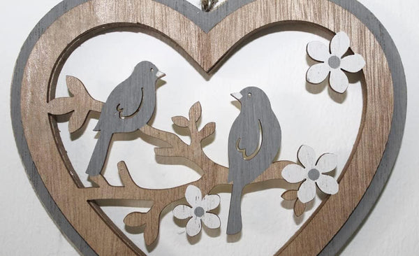 2er Set Girlande Hänger Dekohänger Fenster Frühling Ostern Vogel Holz Fensterhänger Blume Herz