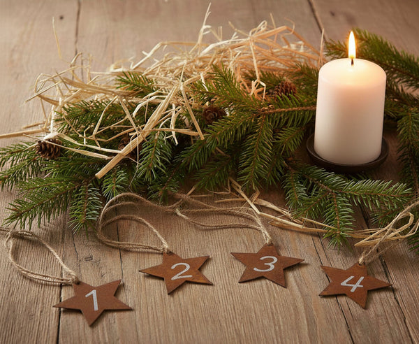 LB H&F 4er Set Adventskranz Zahlen Deko Advent Rost Stern Metall Weihnachten KERZENANHÄNGER dekorieren Sternform Adventskerzen