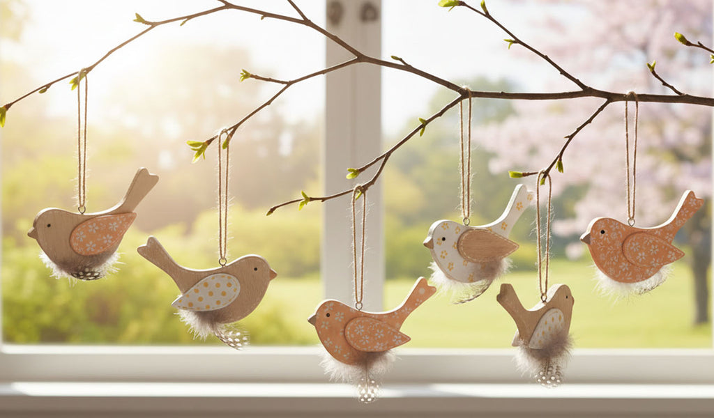 6er Set Anhänger Vögel mit Feder Deko Holz Vogel Holzanhänger Dekoanhänger Dekovögel