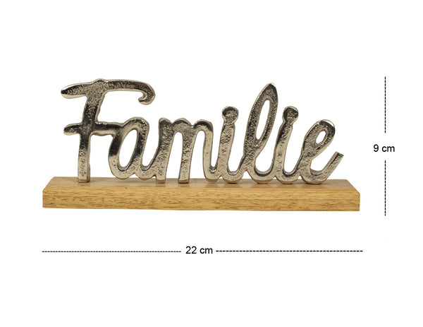 Schriftzug FAMILIE Lebensbaum Deko Baum Holz Aluminium Metall Silber Buchstaben zum hinstellen Natur (Familie)