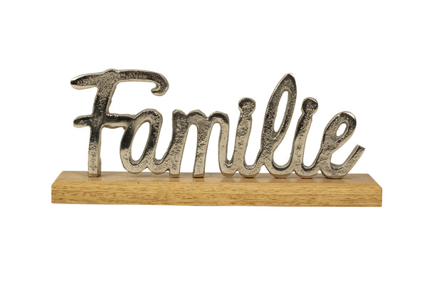 Schriftzug FAMILIE Lebensbaum Deko Baum Holz Aluminium Metall Silber Buchstaben zum hinstellen Natur (Familie)
