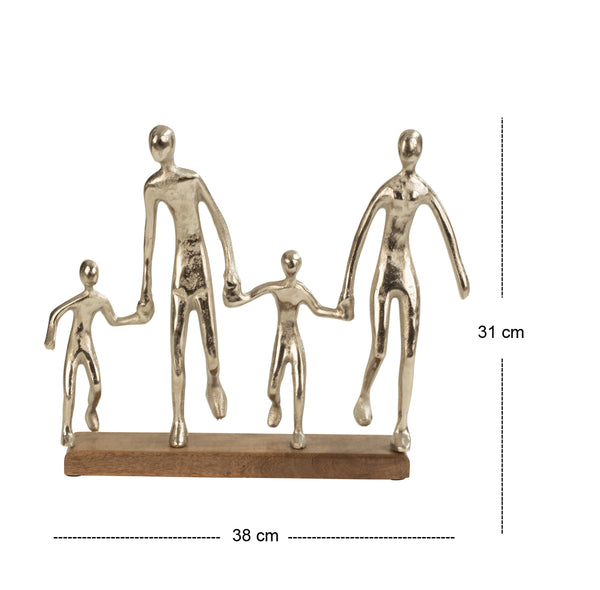 LB H&F Dekoobjekt Familie Vater/Mutter/Kinder Deko Baum Holz Alluminium Metall Silber Skulptur zum hinstellen Natur (Familie 4)