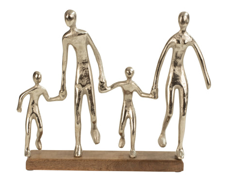LB H&F Dekoobjekt Familie Vater/Mutter/Kinder Deko Baum Holz Alluminium Metall Silber Skulptur zum hinstellen Natur (Familie 4)