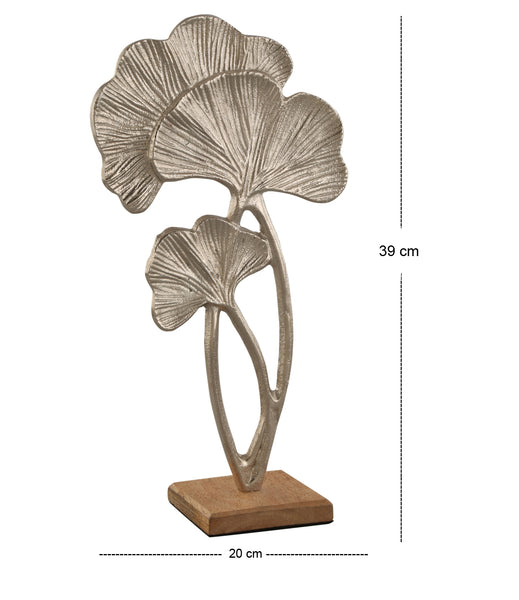 LB H&F Ginkoblatt Skulptur Dekobjekt 39cm Deko Ginko Holz Metall Silber Pflanze zum hinstellen Natur (Pflanze)