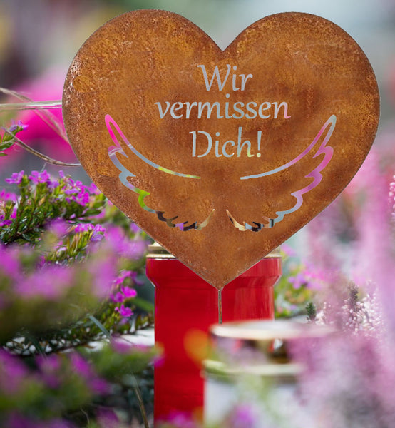 LB H&F Trauerdekoration Grabschmuck Metall für Gestecke - Engelsflügel Flügel - Wir vermissen Dich - Grab zum stecken - witterungs frostbeständig