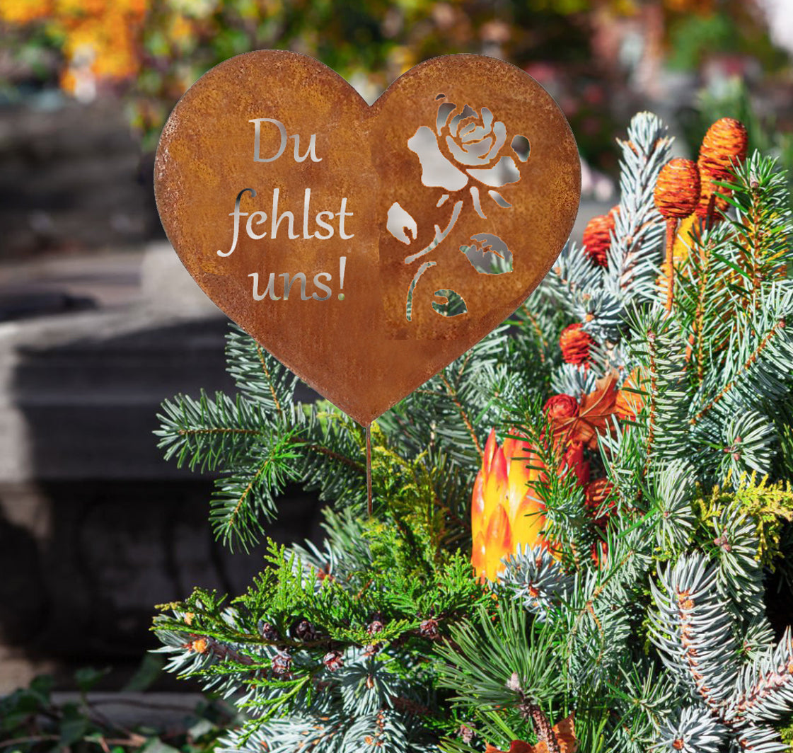 Xstary Grabstecker Herz Metall - Wetterfeste Trauerdekoration 28x18cm