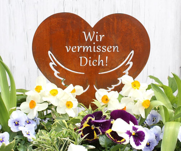 LB H&F Trauerdekoration Grabschmuck Metall für Gestecke - Engelsflügel Flügel - Wir vermissen Dich - Grab zum stecken - witterungs frostbeständig