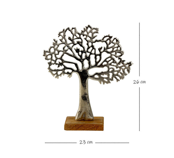 Dekoobjekt LEBENSBAUM Deko Baum Holz Metall Silber Objekt zum hinstell