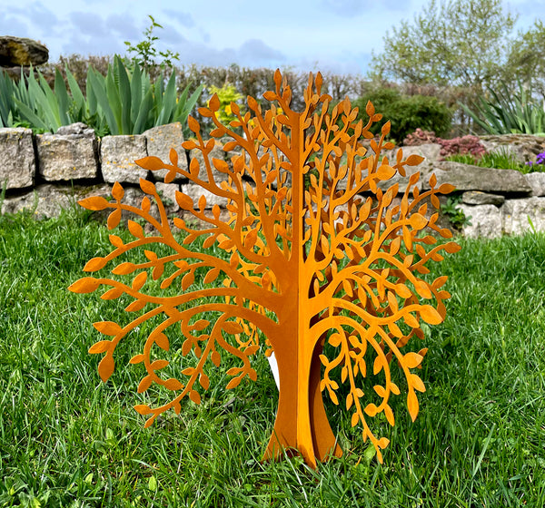 LB H&F Gartenstecker LEBENSBAUM 2tlg. 3D Baum 40x38cm stecken Gartendeko aus 2 Steckelementen Metall Rost Edelrost