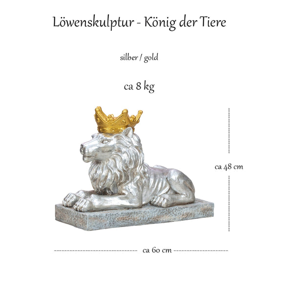Dekofigur Löwe XL liegend Dekoobjekt 60cm Figur Skulptur Löwenkönig Silber/Gold Löwenskulptur (Löwe liegend)