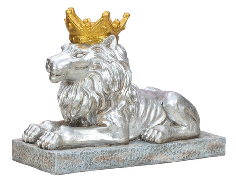 Dekofigur Löwe XL liegend Dekoobjekt 60cm Figur Skulptur Löwenkönig Silber/Gold Löwenskulptur (Löwe liegend)