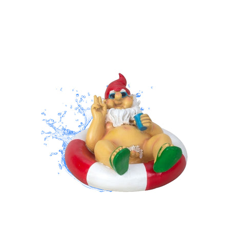 LB H&F Schwimmfigur Teichfigur Gartenzwerg Zwerg Wichtel schwimmt Teichdeko 20x15 cm Miniteich Gartenteich Dekofigur Garten Teich