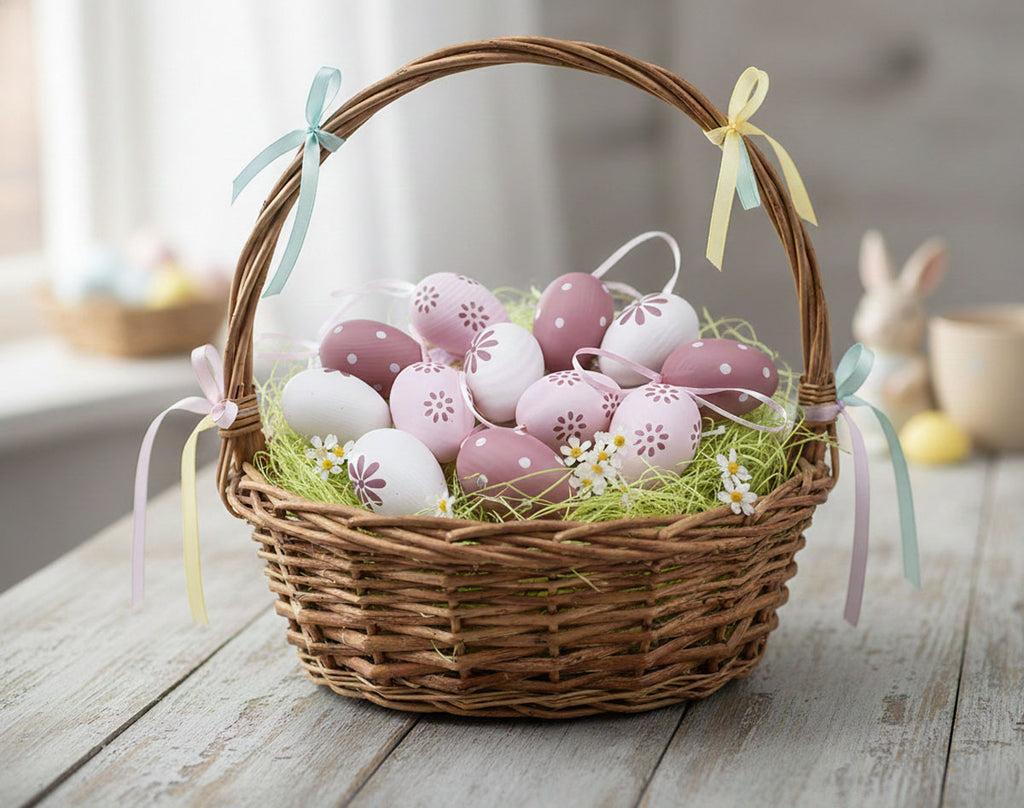 12 Stück Deko Ostereier 6 cm Eier zum Hängen Osterdeko Osterhänger Pastelltöne rosa Wetterfest Kunststoff Ostern Set