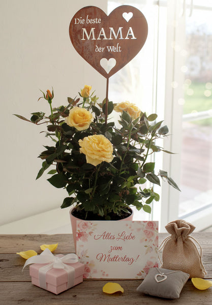 LB H&F Rostherz Muttertag Geburtstag Gartenstecker Blumenstecker Geschenk Mutter Gartenfigur Herz - Die Beste Mama der Welt - 33cm