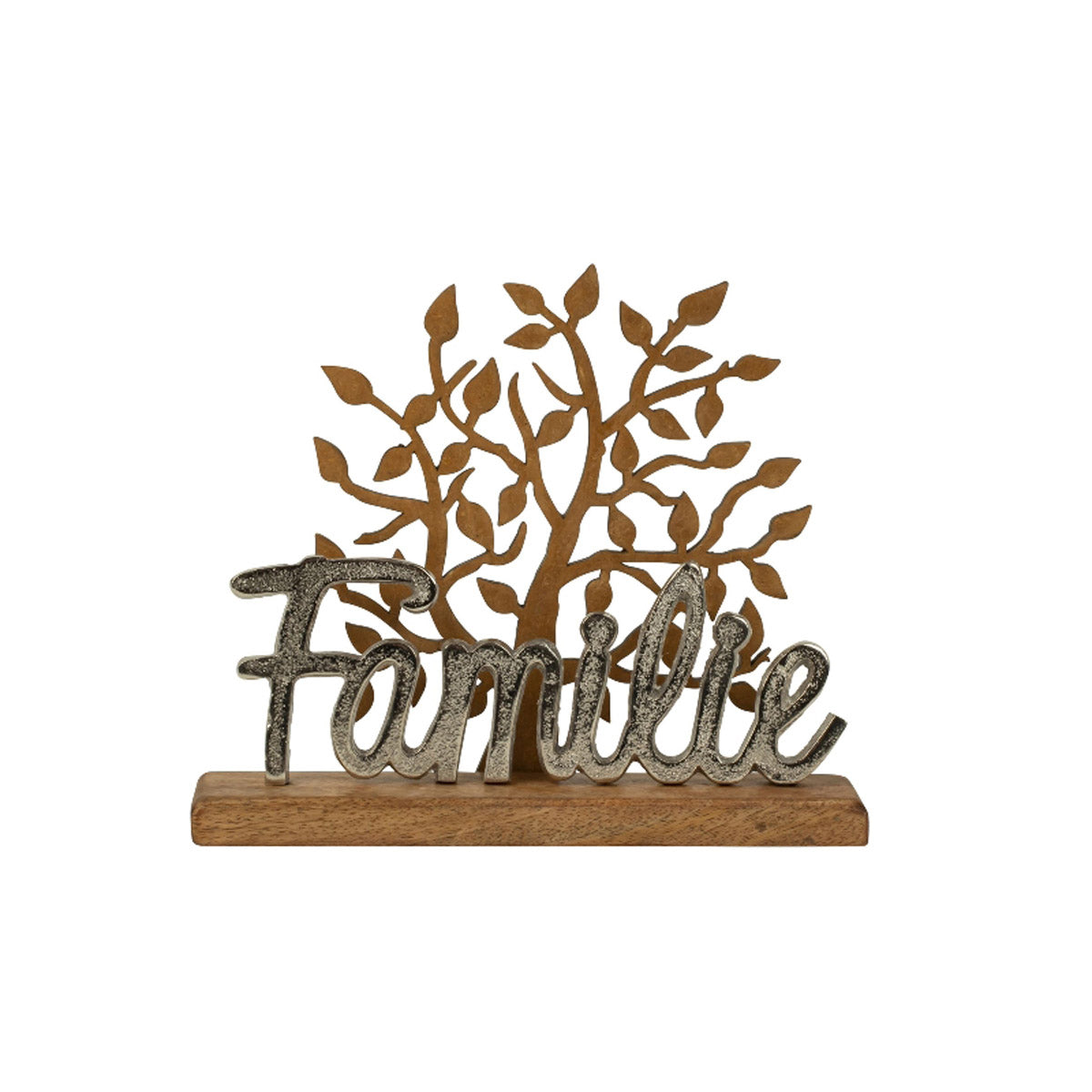 Schriftzug FAMILIE Lebensbaum Deko Baum Holz Metall Silber Aluminium Buchstaben zum hinstellen Natur (Familie/Lebensbaum)