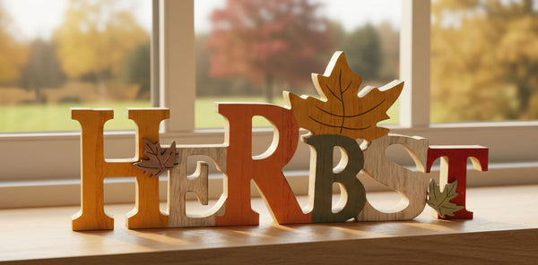 LB H&F Schriftzug Herbst zum hinstellen Holz Herbstblätter Blätter Natur 30 cm Gross Herbstdeko BLATT