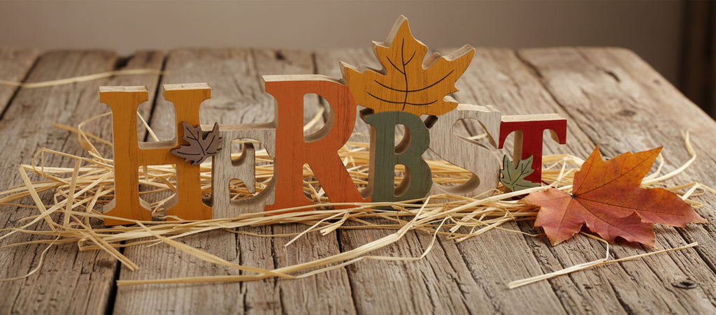 LB H&F Schriftzug Herbst zum hinstellen Holz Herbstblätter Blätter Natur 30 cm Gross Herbstdeko BLATT