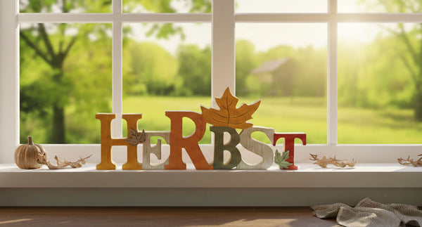 LB H&F Schriftzug Herbst zum hinstellen Holz Herbstblätter Blätter Natur 30 cm Gross Herbstdeko BLATT