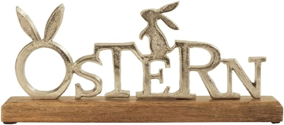 LB H&F Osterdeko Schriftzug Dekoration Ostern Tisch Figur Silber modern Alu und Holz Aufsteller (Schriftzug Ostern)