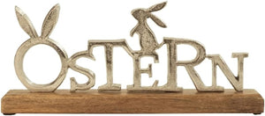 LB H&F Osterdeko Schriftzug Dekoration Ostern Tisch Figur Silber modern Alu und Holz Aufsteller (Schriftzug Ostern)