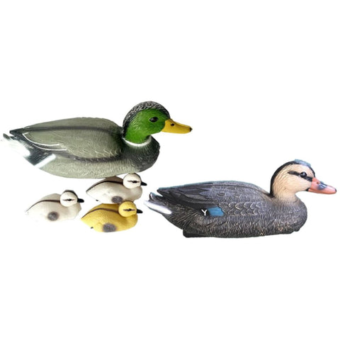 LB H&F 5er Set Teichtier Schwimmfigur Entenfamilie Teichfigur Erpel, Ente mit Entenküken Teichdeko Miniteich Schwimmtier Gartenteich Dekofigur Garten Teich