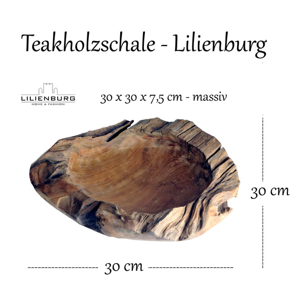 LB H&F Teakschale Dekoschale Holzschale Teak Schale Obstschale Schmuckschale ca. Ø 30 cm massiv