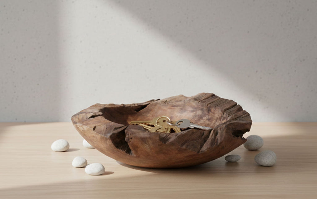 LB H&F Teakschale Dekoschale Holzschale Teak Schale Obstschale Schmuckschale ca. Ø 30 cm massiv