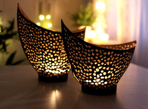 2er Set Kerzenhalter Kerzenständer Teelichthalter Tischdeko Teelichtschale Gold oder Kupfer Metall Modern Kerze Deko Windlicht Kerzenschale für Teelichter (Gold/Kupfer)