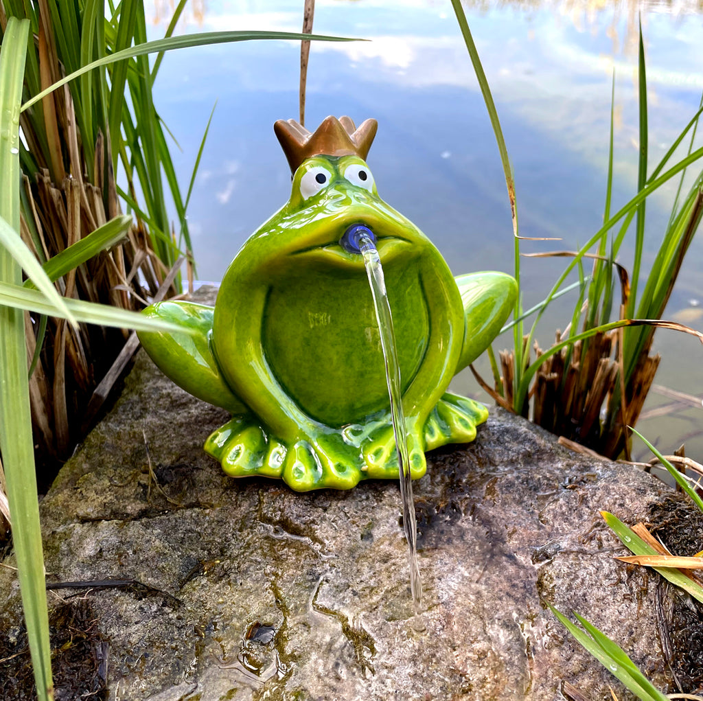 LB H&F Wasserspeier Froschkönig Miniteich mit Pumpe Teichfigur Frosch Deko Wasserspiel Gartenfrosch Gartenteich Terrasse/Balkon