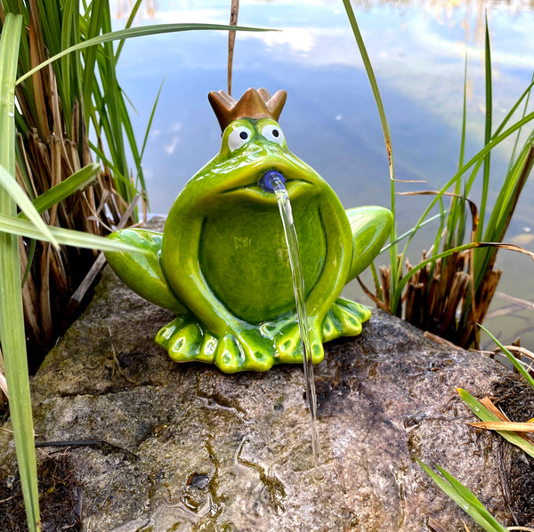 LB H&F Wasserspeier Froschkönig Miniteich mit Pumpe Teichfigur Frosch Deko Wasserspiel Gartenfrosch Gartenteich Terrasse/Balkon