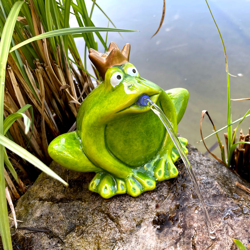 LB H&F Wasserspeier Froschkönig Miniteich mit Pumpe Teichfigur Frosch Deko Wasserspiel Gartenfrosch Gartenteich Terrasse/Balkon
