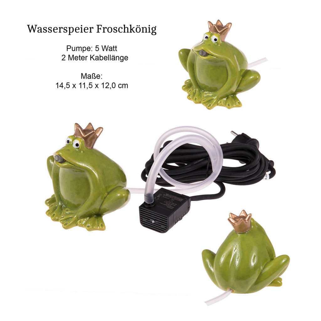 LB H&F Wasserspeier Froschkönig Miniteich mit Pumpe Teichfigur Frosch Deko Wasserspiel Gartenfrosch Gartenteich Terrasse/Balkon