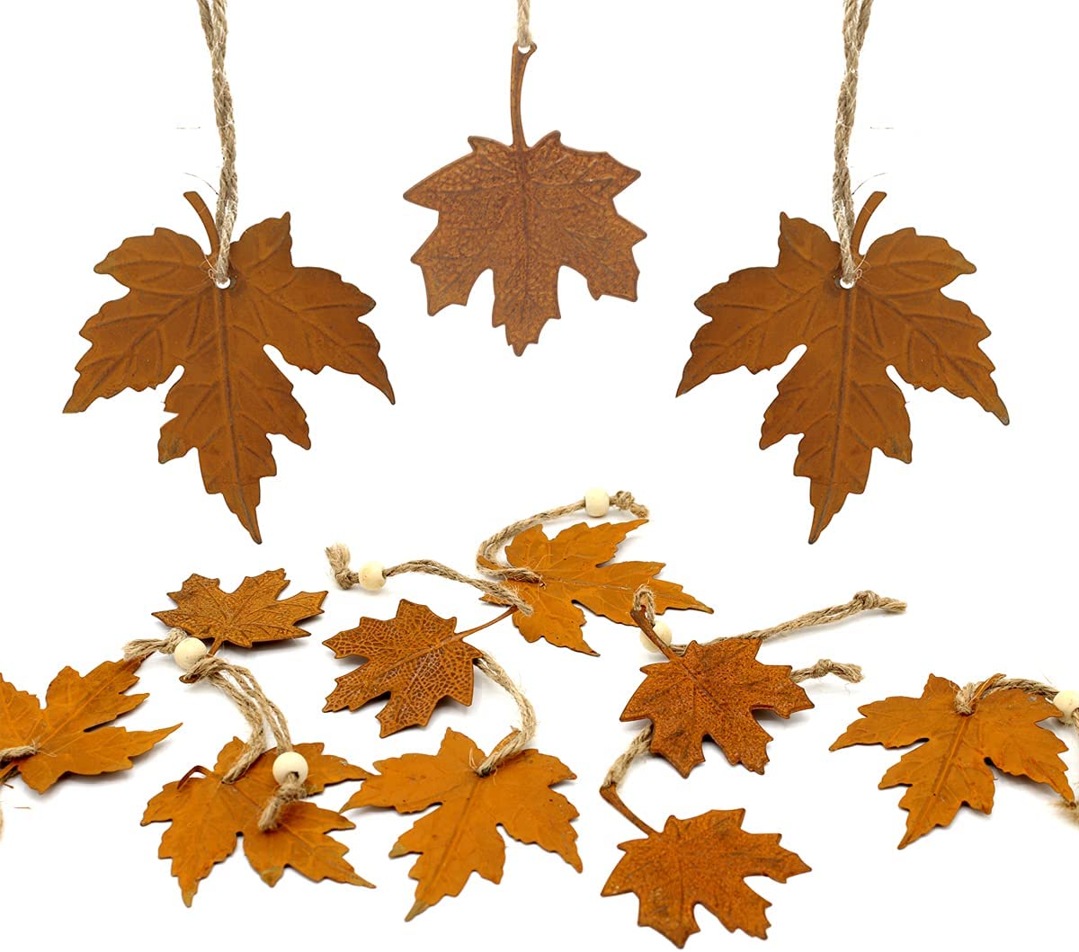 LB H&F 12er Set Herbstdeko Blatt Blätter Rost Dekohänger Anhänger Hängedeko Herbst Dekoration Herbstblätter Herbstanhänger Metall