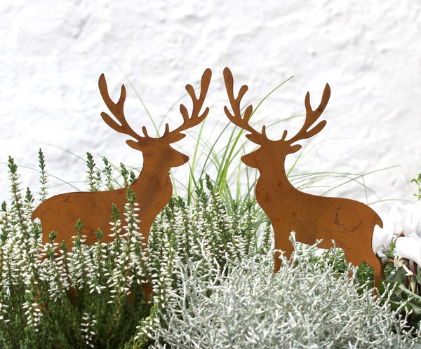 LB H&F Lilienburg 2er Set Weihnachtsdeko Roststecker Rost Metall wetterfest Gartenstecker Hirsch Set - Gr