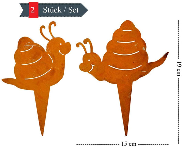 LB H&F Lilienburg 2er Set Schnecke Roststecker Gartenstecker Metall Rost Metall wetterfest Weinbergschnecke