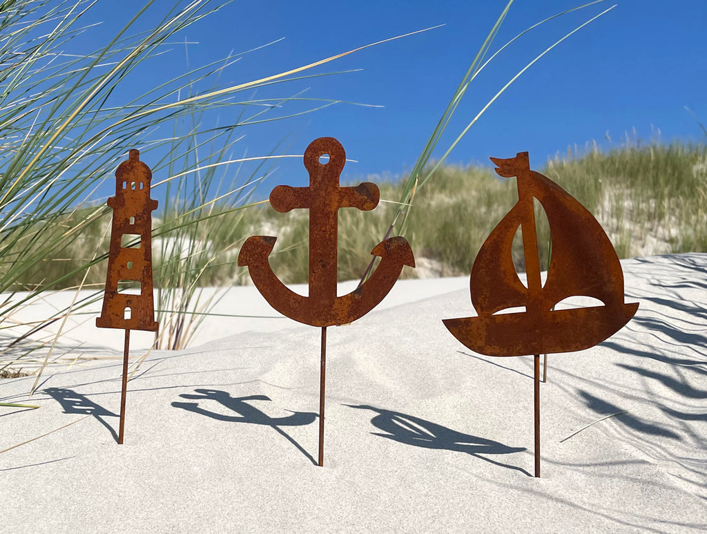 3er Set Gartenstecker Maritim Deko Roststecker Anker / Schiff / Leucht – www.LILIENBURG.de
