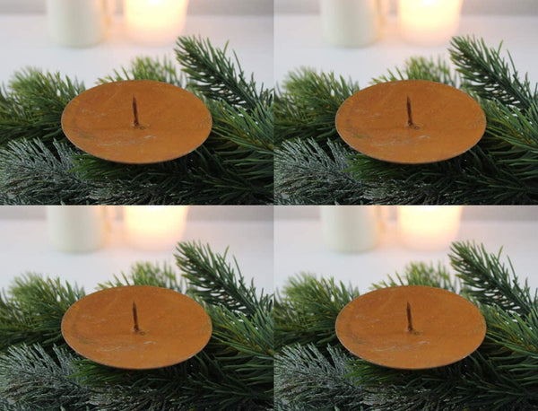LB H&F 4er Set Adventskranz Deko Advent Rostoptik Kerzenteller Metall Weihnachten KERZENSTECKER Kerzenpicks zum selber dekorieren -Kerzenhalter 10 cm