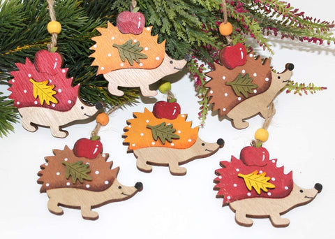 LB H&F 6er Set Anhänger IGEL Herbst Deko Holz Herbstanhänger Holzanhänger Dekoanhänger Tier bunt Herbstdeko