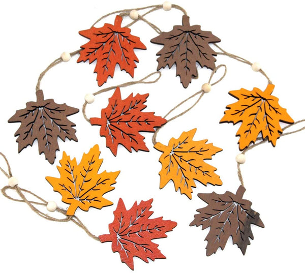 LB H&F 9er Set Anhänger Blatt Herbst Deko Holz Herbstanhänger Holzanhänger Dekoanhänger Ahorn Blätter bunt Herbstdeko