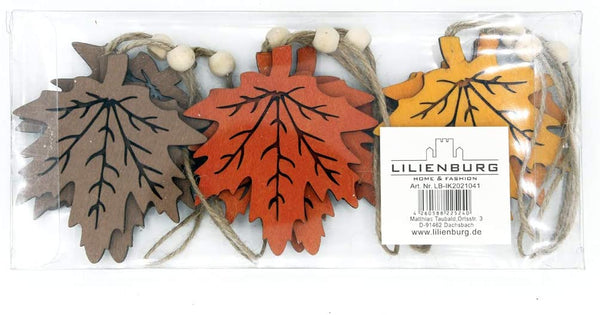 LB H&F 9er Set Anhänger Blatt Herbst Deko Holz Herbstanhänger Holzanhänger Dekoanhänger Ahorn Blätter bunt Herbstdeko